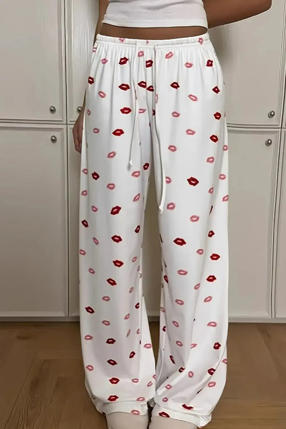 Lips Print Wide Leg Pants