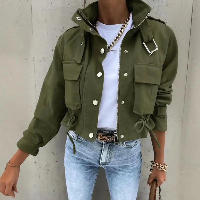 Drawstring Hem Collar Jacket