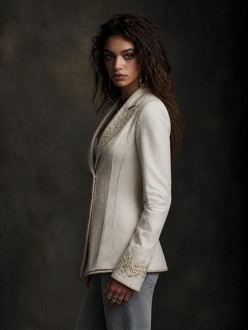 Boho Floral Embroidered Linen Blazer Lapel Single‑Breasted Slim Jacket