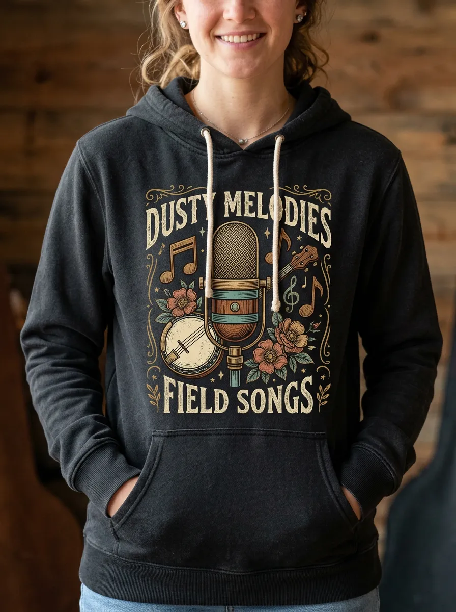 Country Music Vintage Microphone Banjo Pullover Hoodie