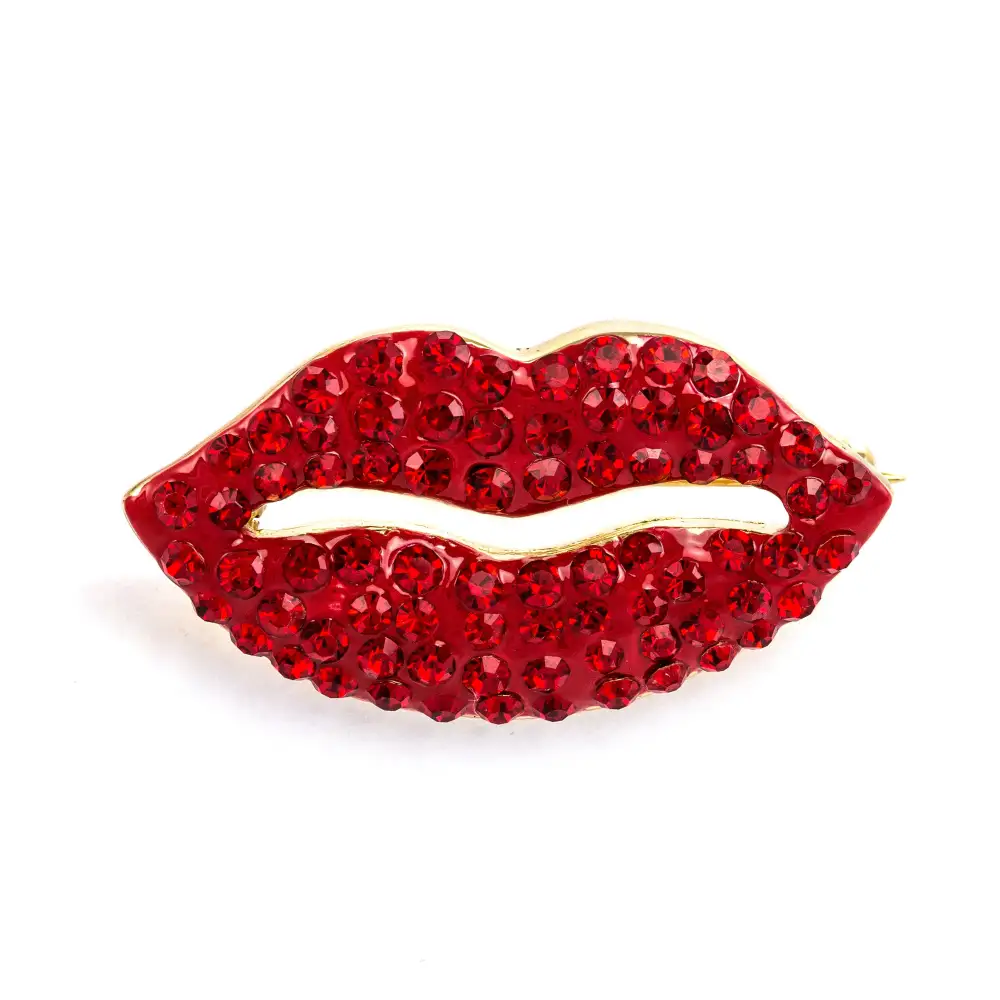 Minimal Crystal Lips Brooch