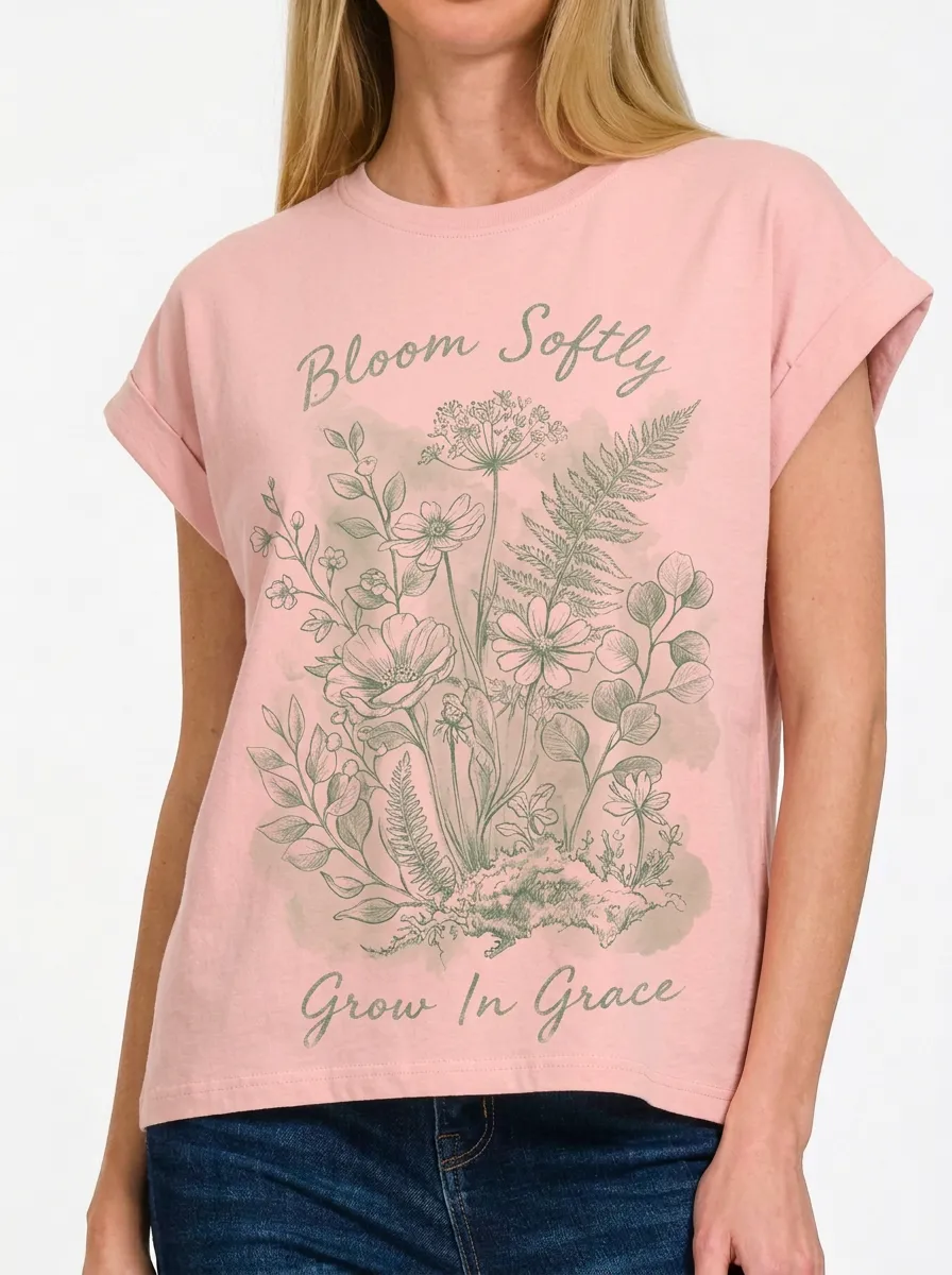 Women's Nature Lover Botanical Bloom Softly Printed T-shirt