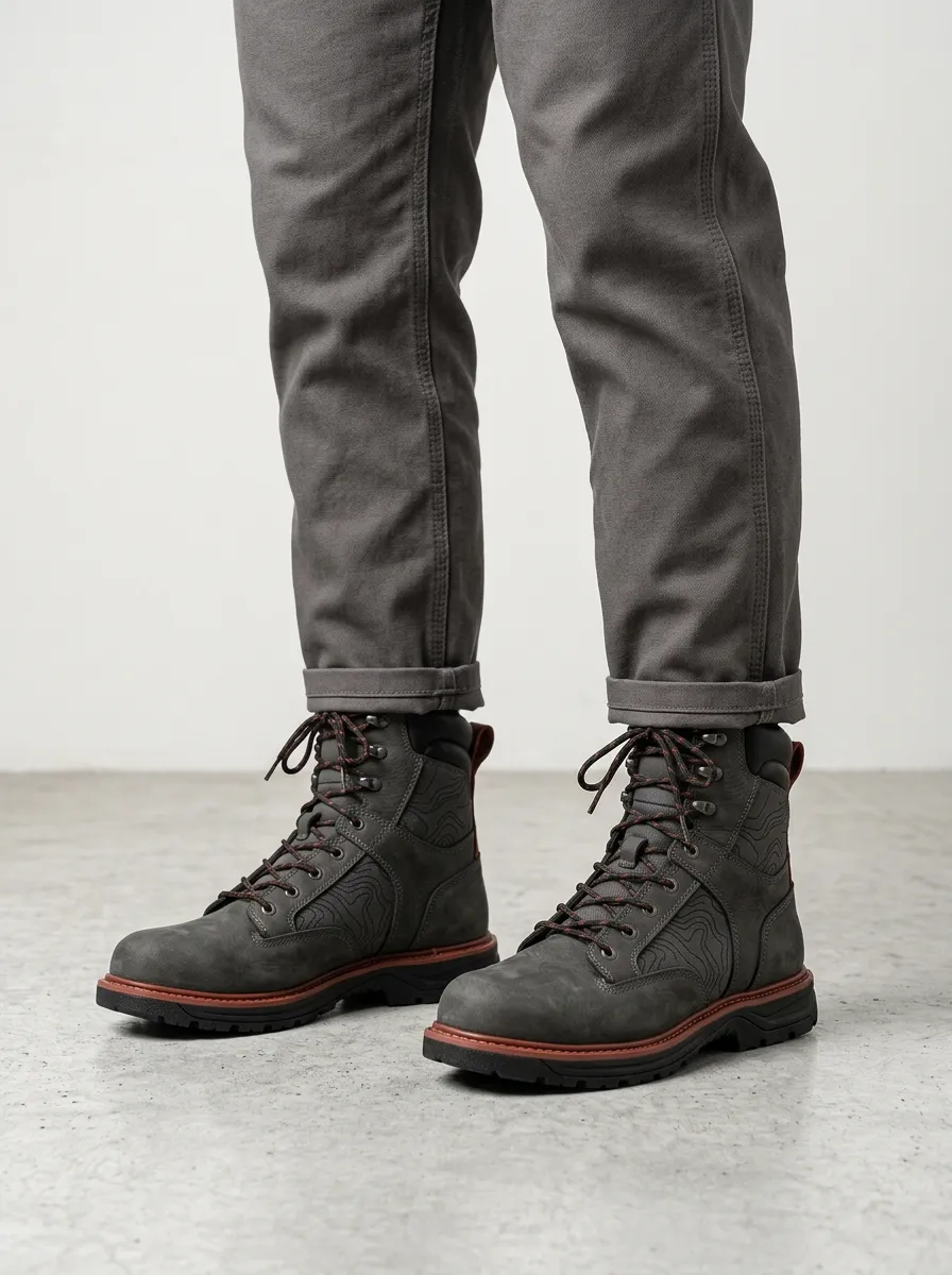 Unisex Relaxed Outdoor Enthusiast Topographic Pattern Print Work Boots