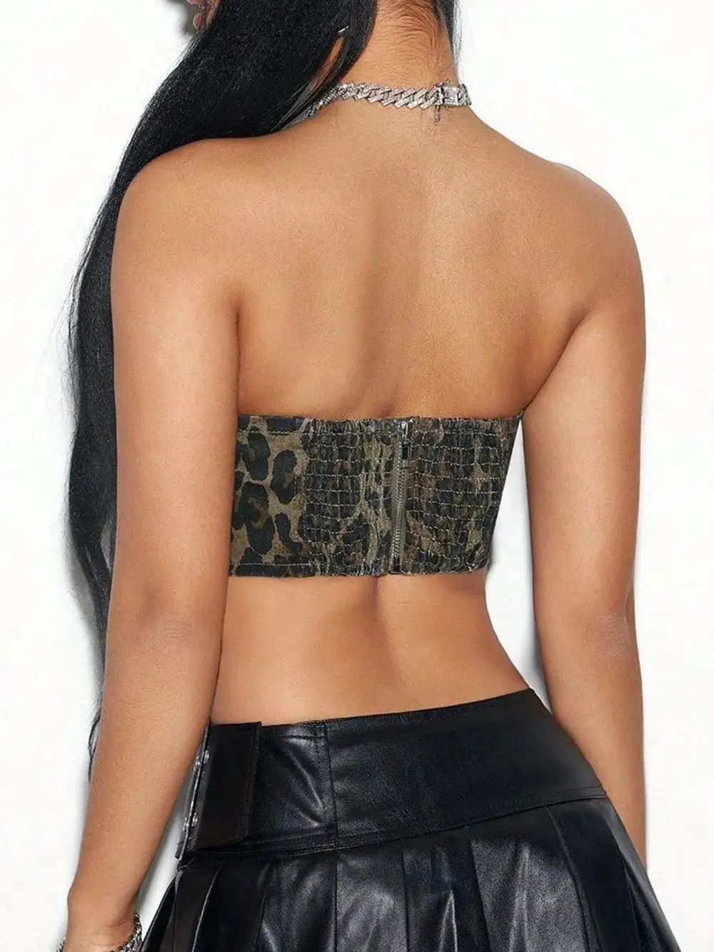 Leopard Print Bow Trim Tube Top