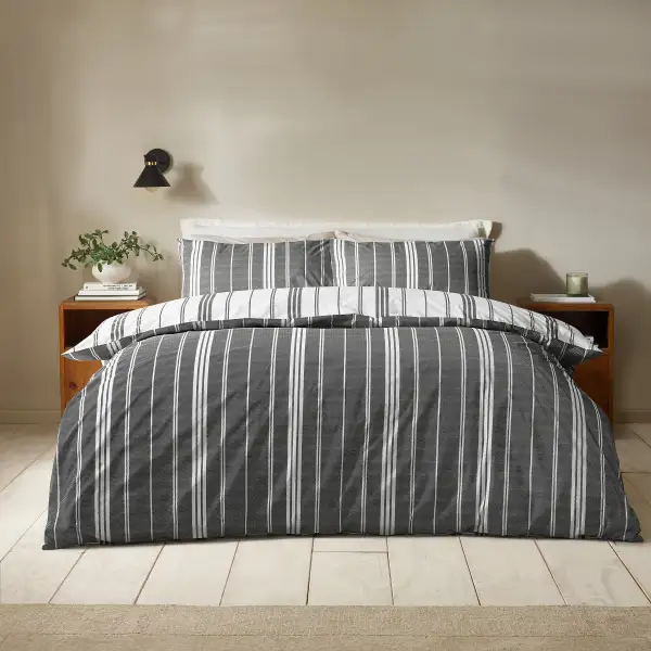 Fresh Bedroom Reversible Stripe Linen Duvet Cover Set