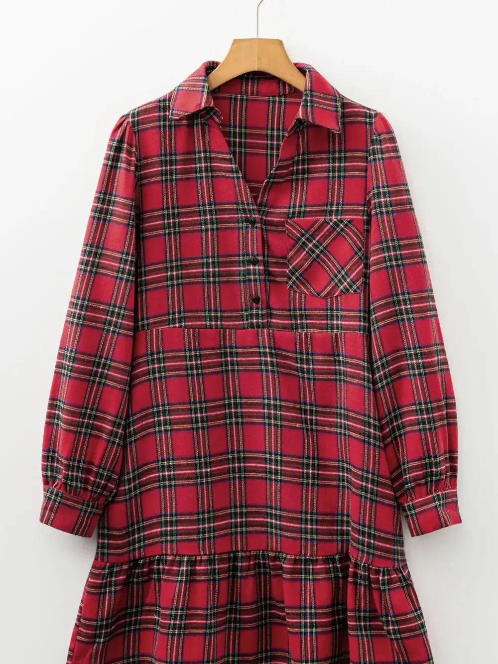 Plaid Half Button Ruffle Mini Dress