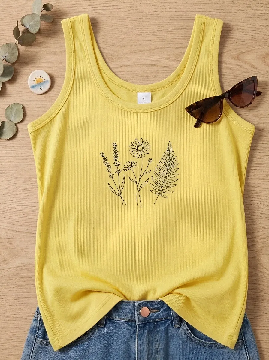 Botanical Nature Lover Wildflower Fern Printed Tank Top