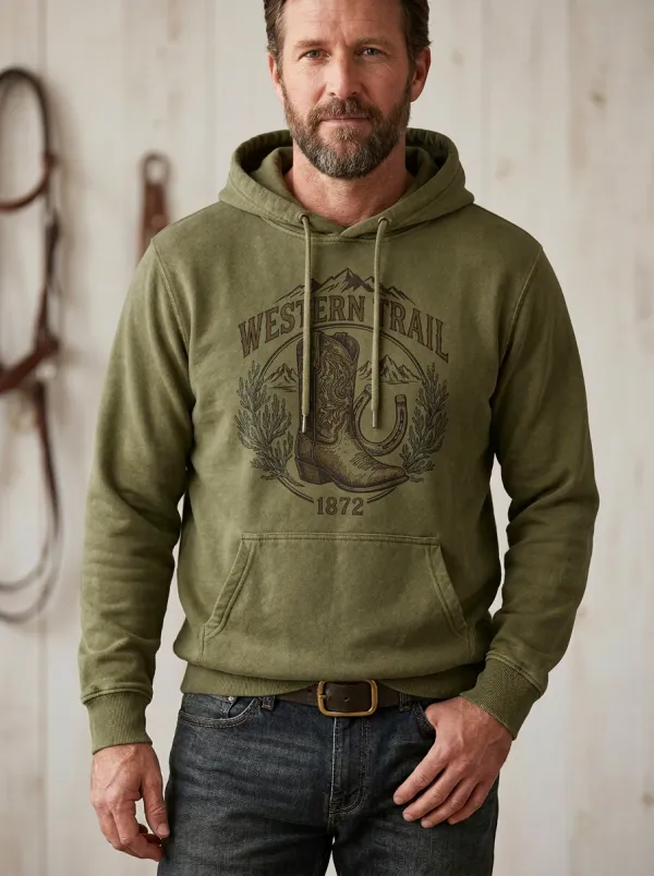 Men's Western Cowboy Horseshoe Horse Graphic Hoodie