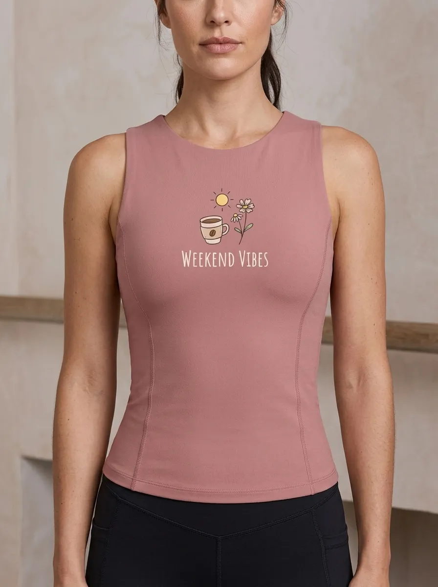 Women's Weekend Vibes Coffee Daisy Sun Printed Tank Top