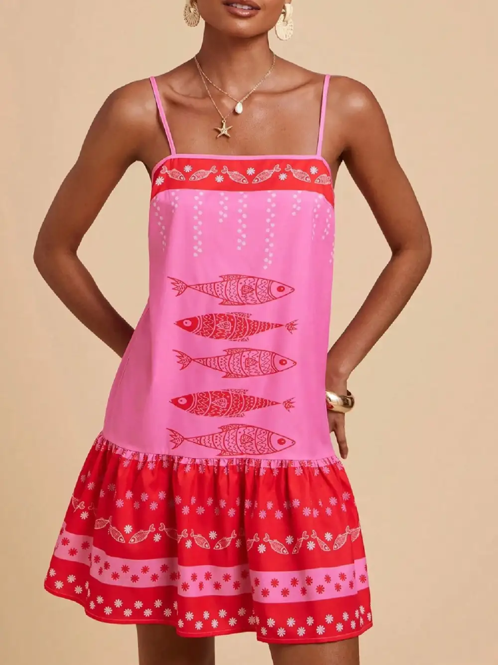 Spaghetti-Strap Printed Mini Dress