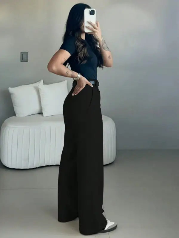 Black Wide Leg High Waist Pants