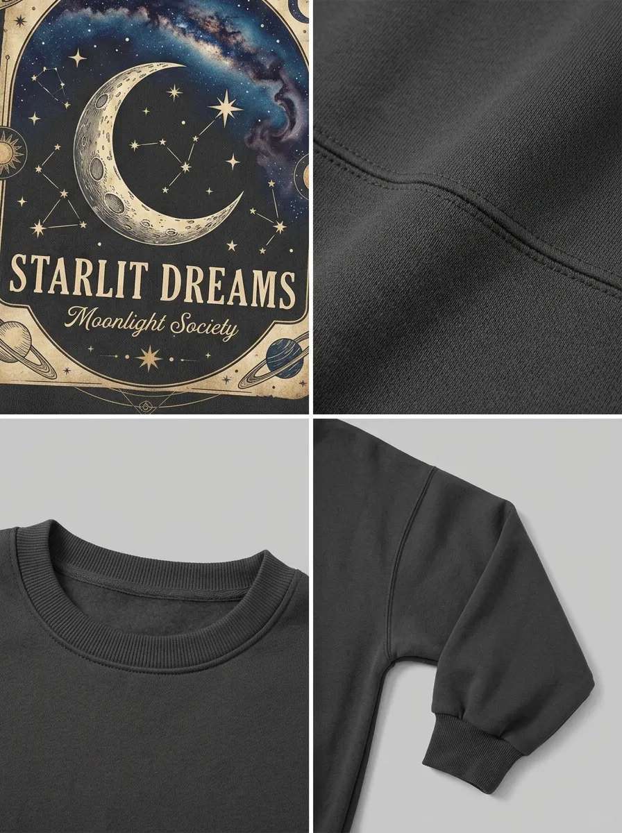 Women's Celestial Starlit Dreams Moon Galaxy Printed T-shirt