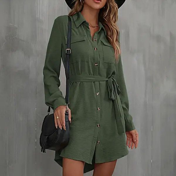 Women's Casual Shirt Belted Dress