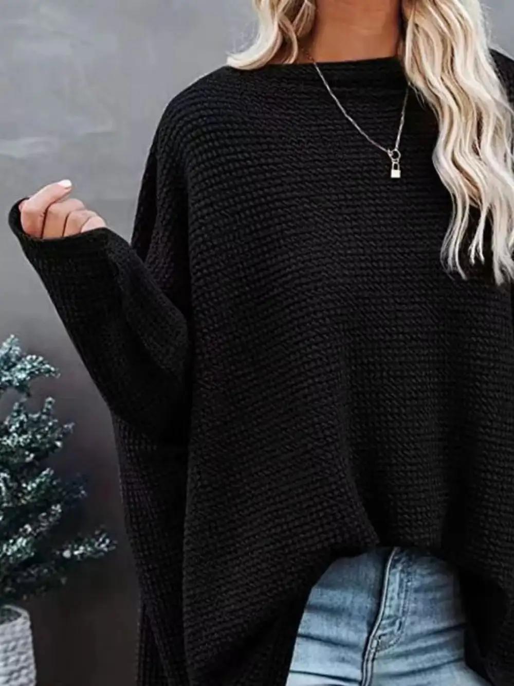Waffle Knit Boat Neck Sweater