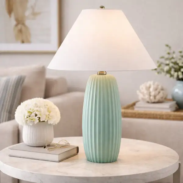 Painted Linen Shade Cement Iron Linen Table Lamp