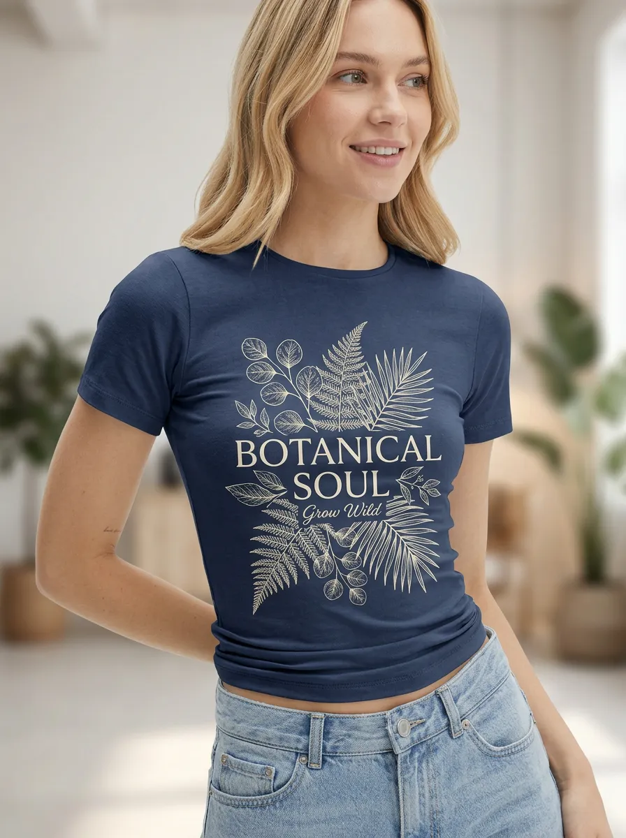 Women's Botanical Soul Nature Lover Fern Leaf Printed T-shirt