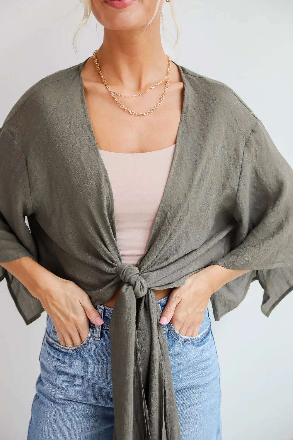 Olive Tie-Front Blouse