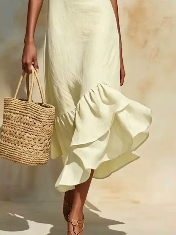 Ruffle Hem Sleeveless Midi Dress