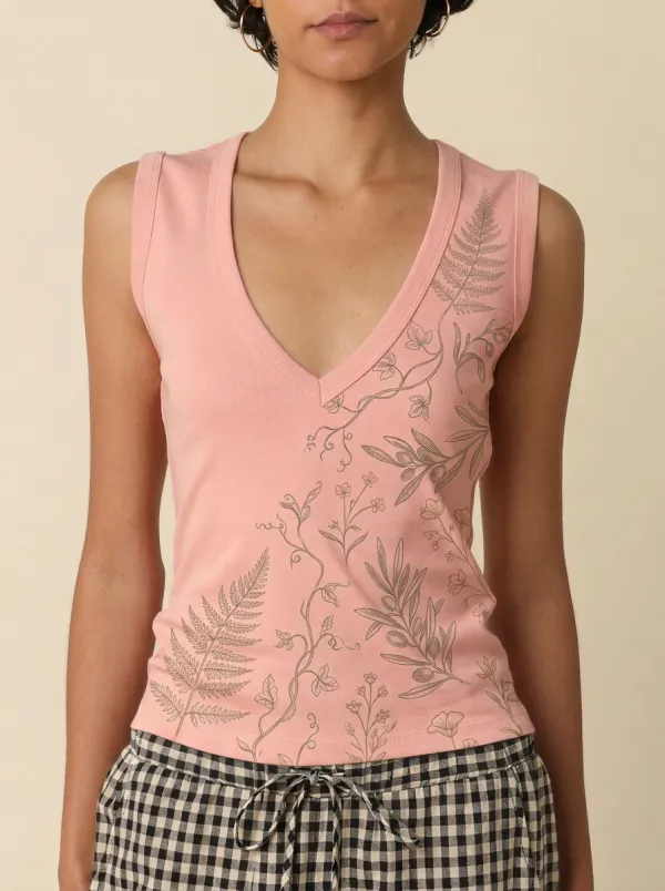 Women's Botanical Nature Lover Fern Olive Printed Tank Top
