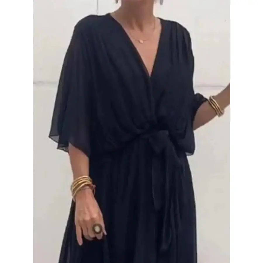 Full Size Flowy Tie Front Midi Dress with Flutter Sleeves Plus Size