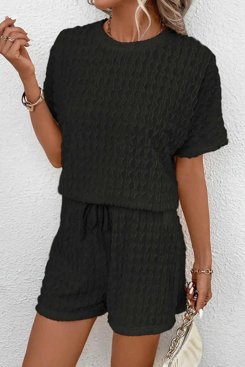 Sleeve Drawstring Relaxed Shorts Lounge Set Layer