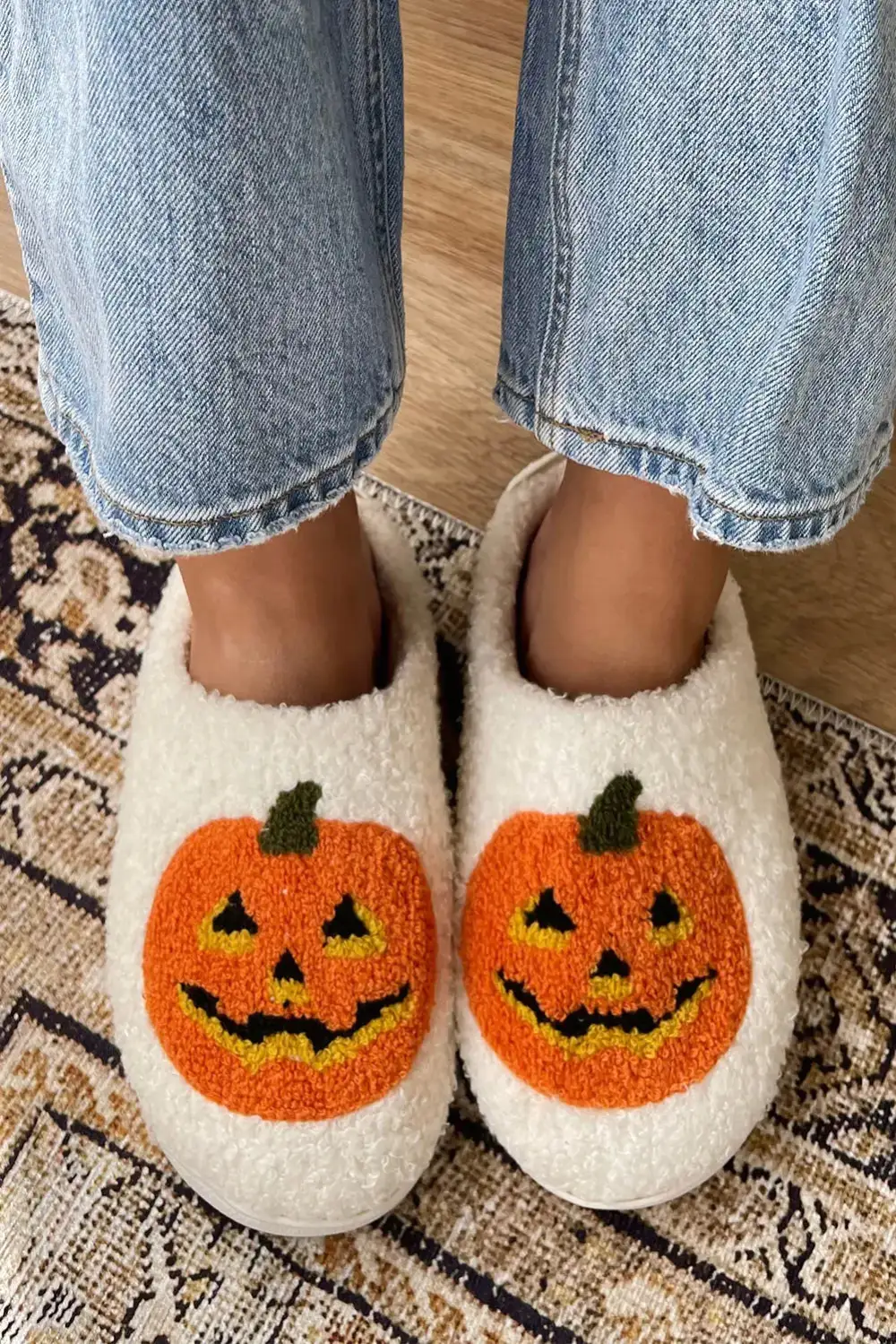 Pumpkin Print Plush House Slippers