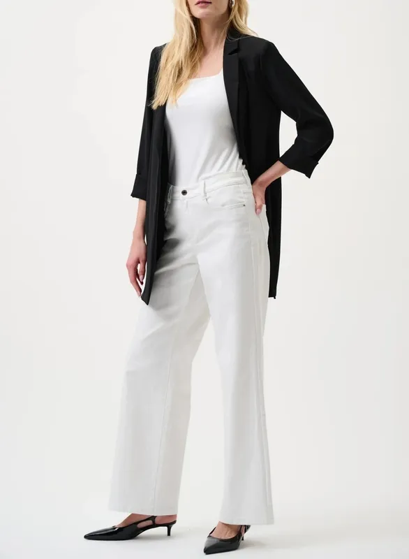 Cotton Denim Button-Front Wide Leg Jeans