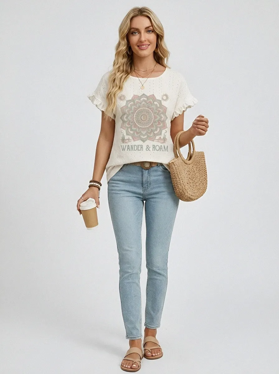 Women's Boho Wander & Roam Mandala Printed Top