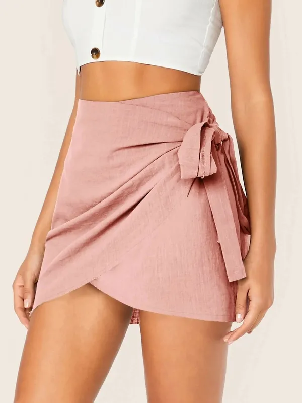 Pink Wrap Drawstring Skirt