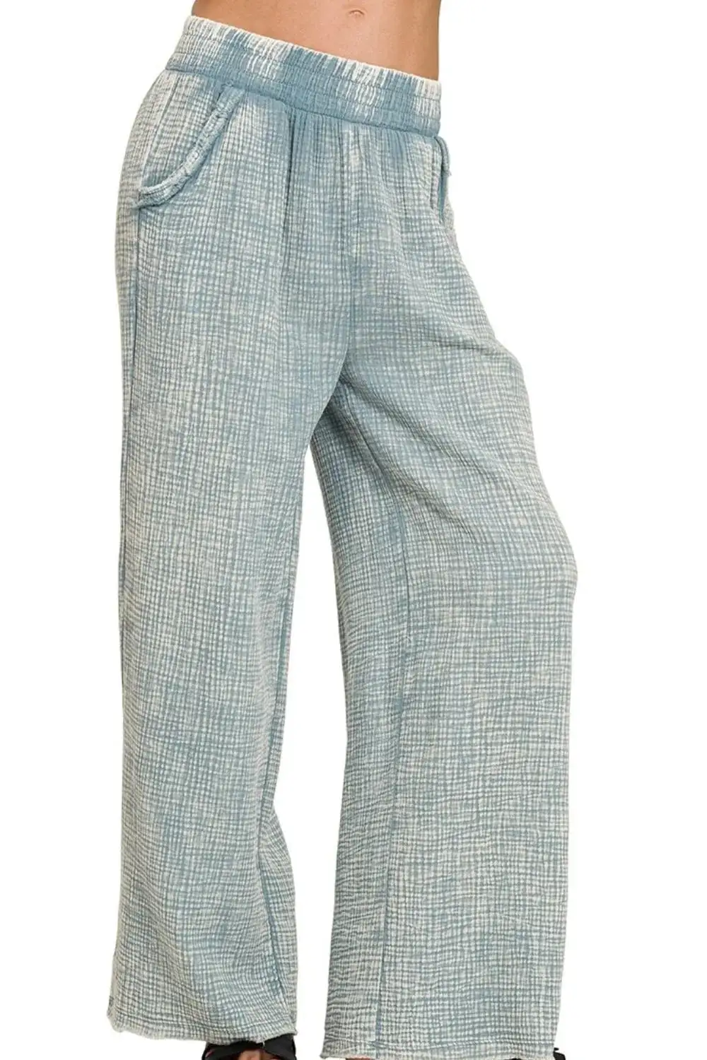 Washed Double Gauze Elastic Band Waist Pants