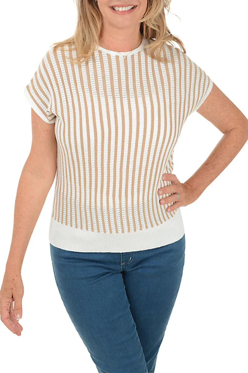 Gold Metallic Striped Cap Sleeve Sweater