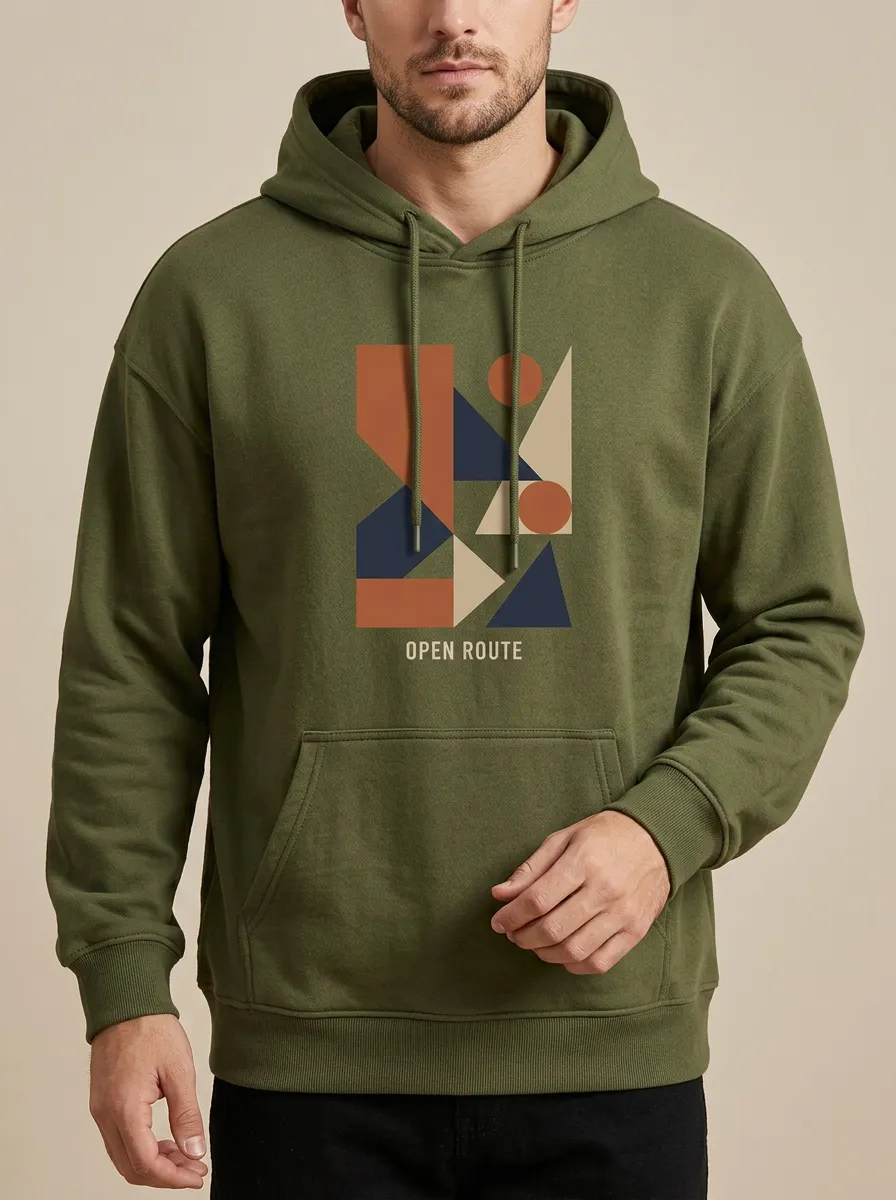 Men's Open Route Geometric Abstract Print Hoodie