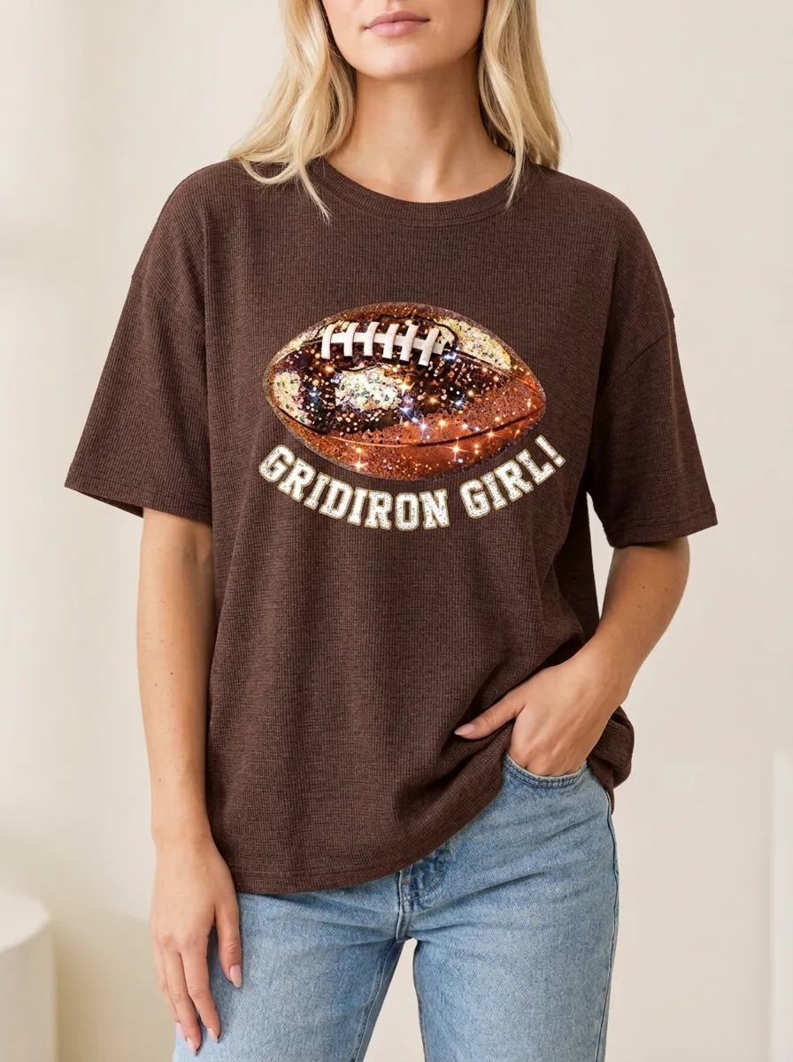 Women's Gridiron Ball Sparkle Graphic T-Shirt