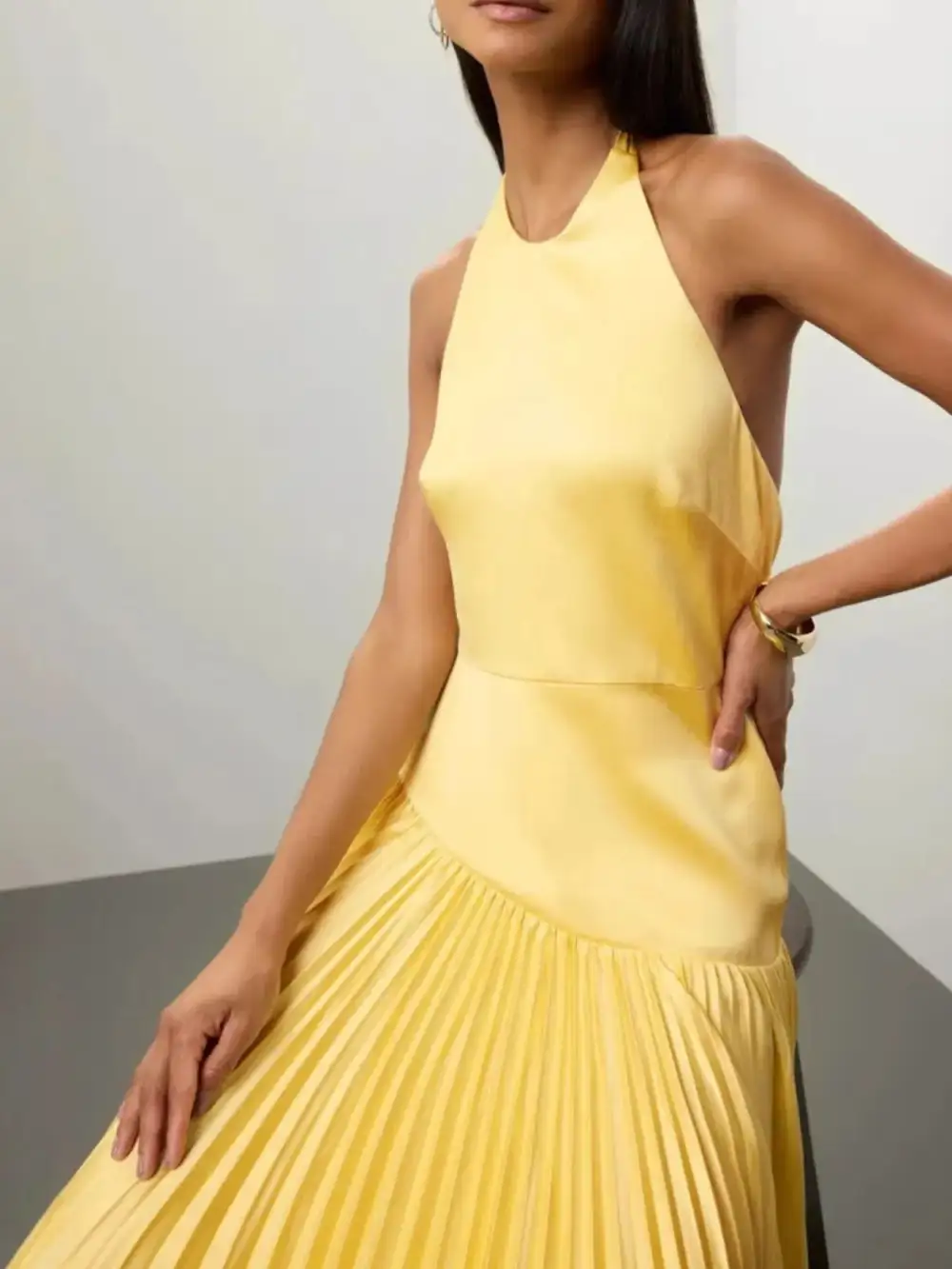 Pleated Halter Cotton Maxi Dress