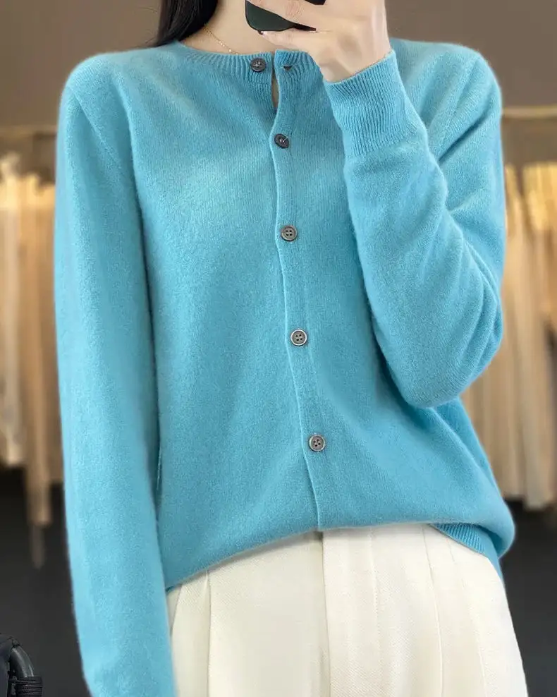Merino-Wool Wool Round-Neck Cardigan