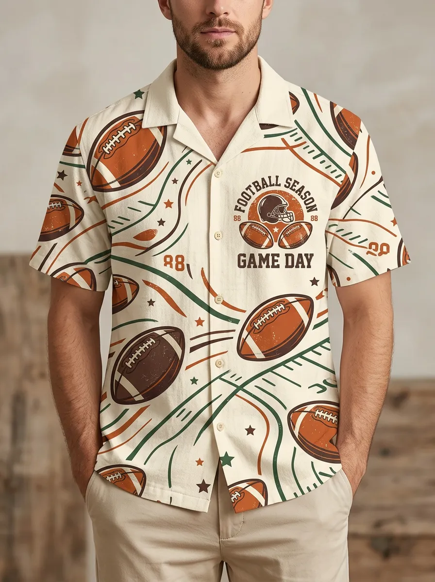 Men's American Football Game Day Helmet Ball Printed Shirt