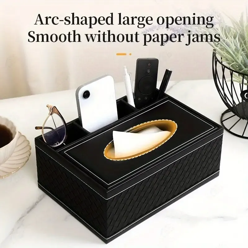 Compartment Multi-Functional Faux Leather Square Tissue Storage Box