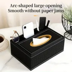 Compartment Multi-Functional Faux Leather Square Tissue Storage Box