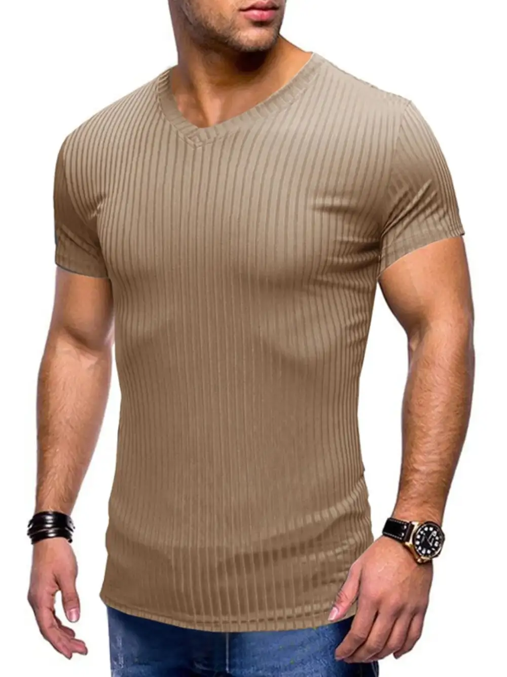 Ribbed Short Sleeve Crew Neck Tee