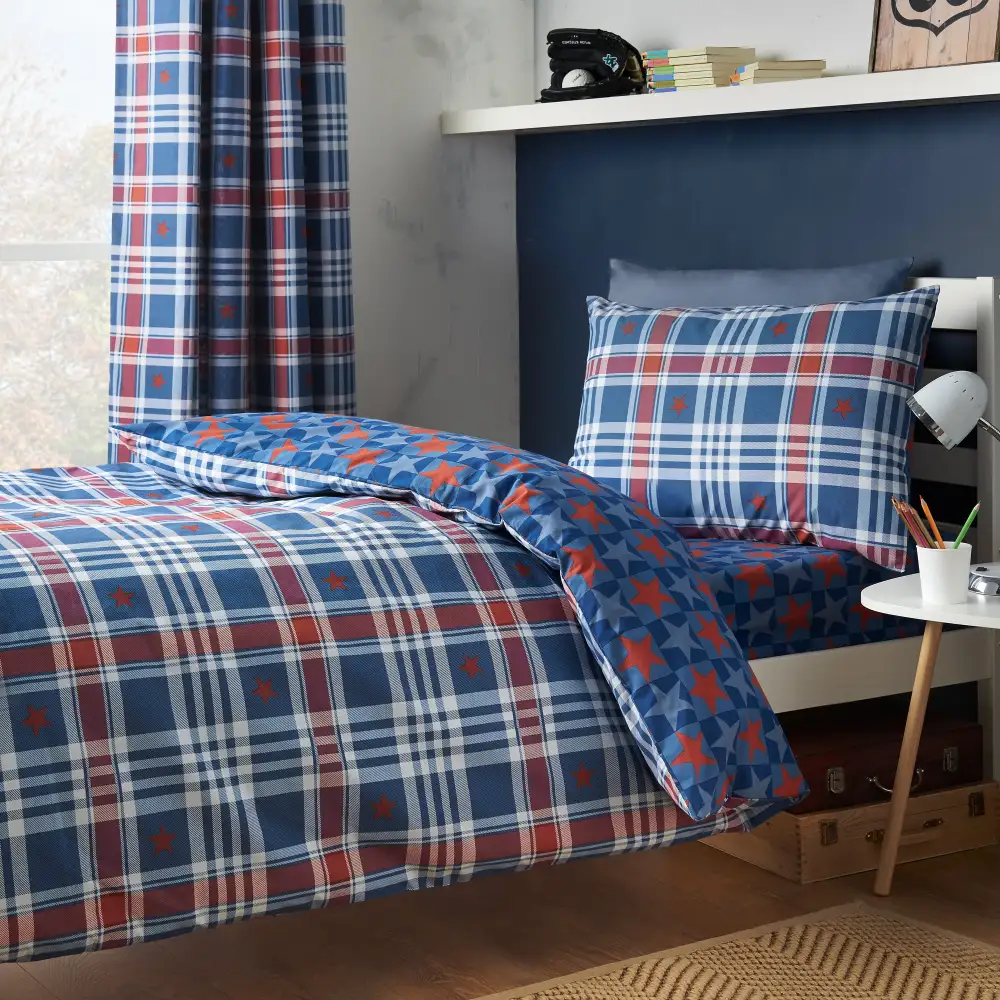 Modern Bedroom Reversible Check Linen Duvet Cover Set