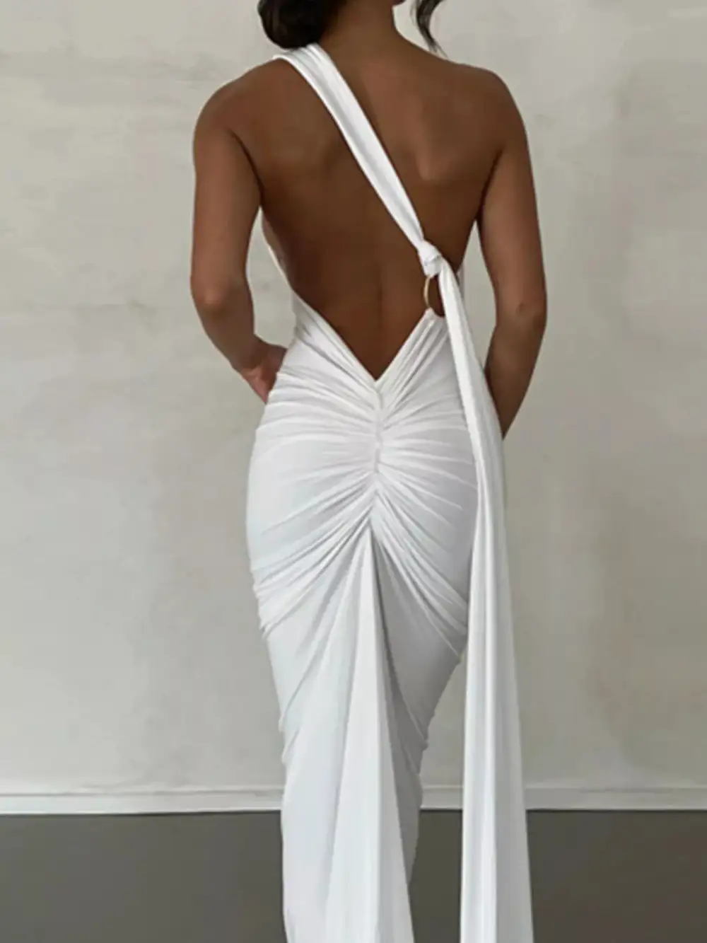 Backless One Shoulder Ruched Bodycon Maxi Dress