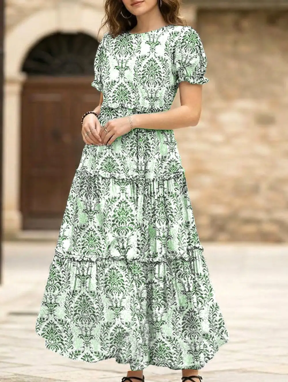 Puff Sleeve Print Mini Dress