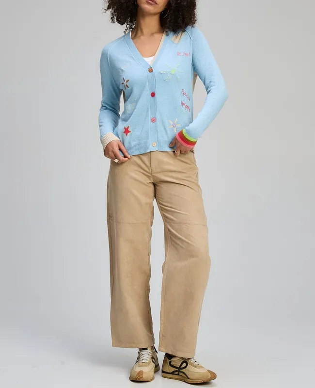 Cotton Cashmere Embroidered V-Neck Cardigan