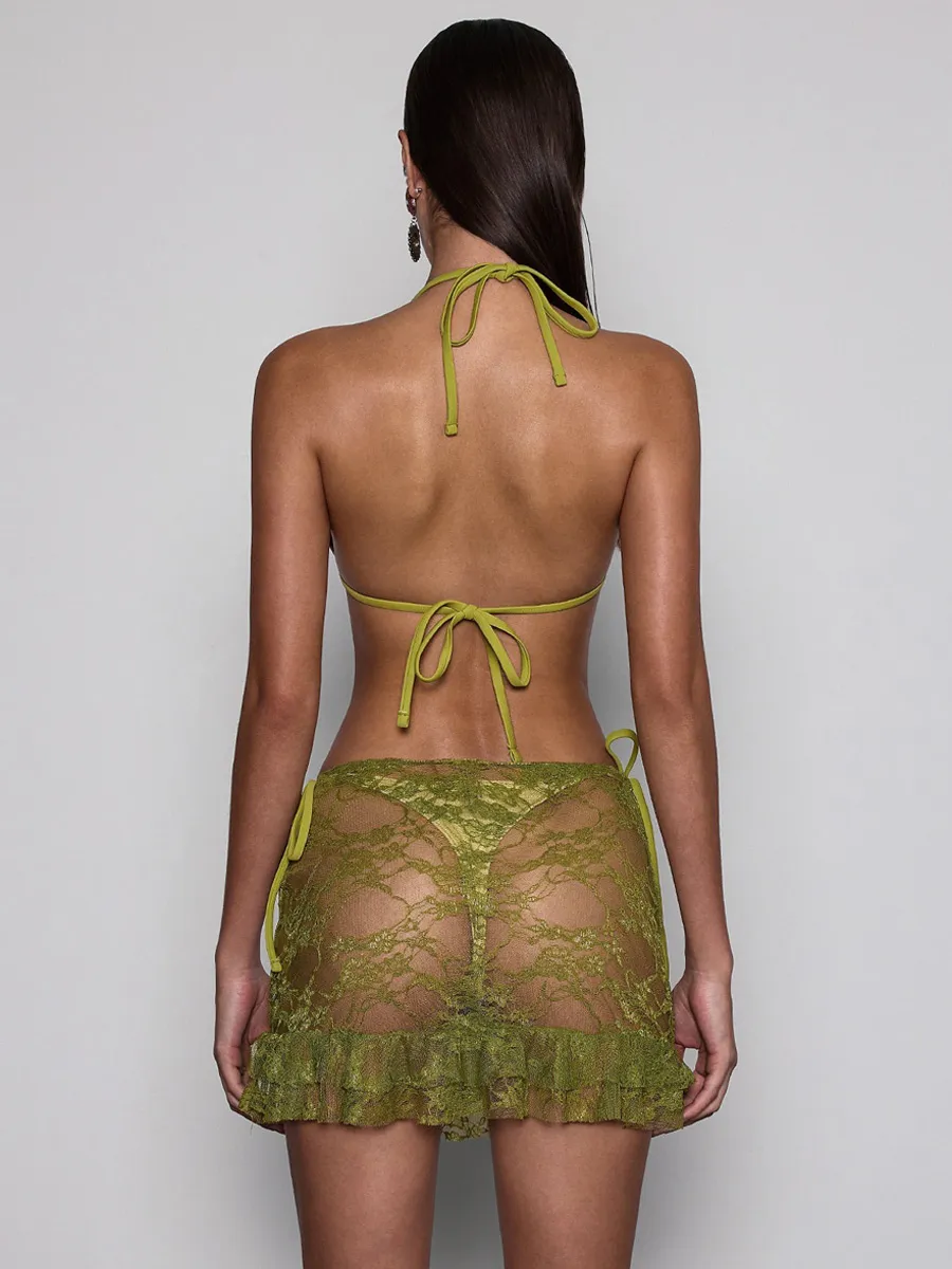 Nayeli Lace Ruffle Bikini Three Piece Set