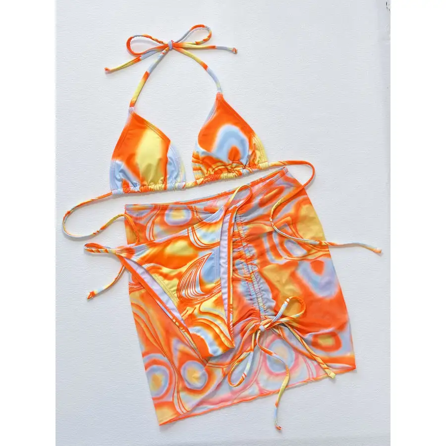 Women's Skirt Ruched Drawstring Swim Set