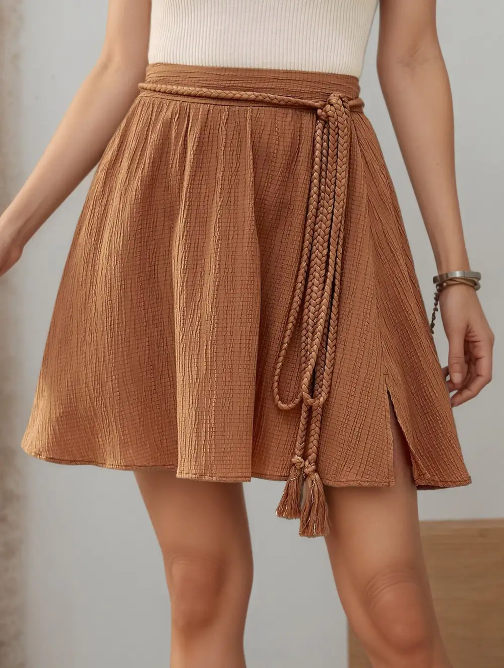 Casual Tie Detail High Waist A-Line Mini Skirt