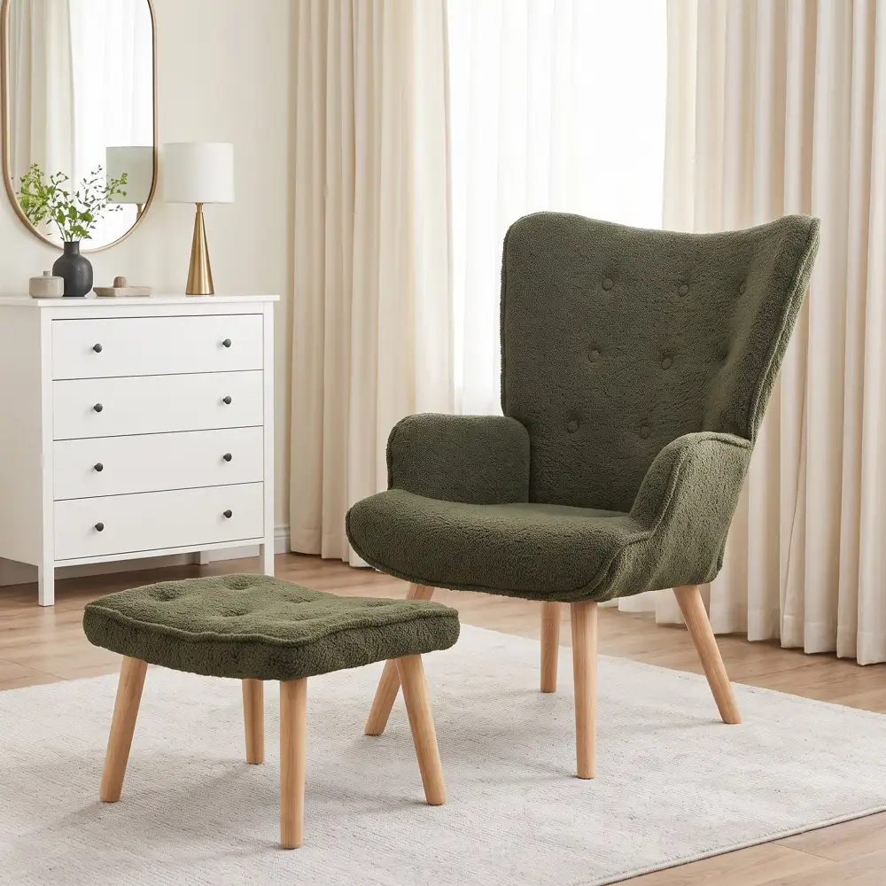 Casual Teddy Boucle Armchair With Ottoman