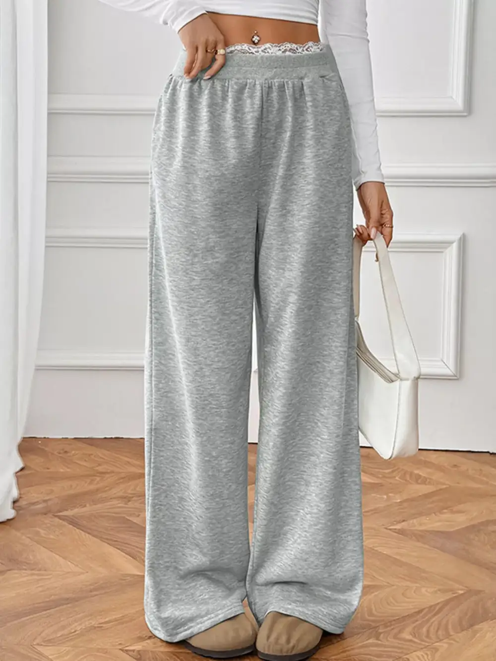 Lace Detail Wide Leg Pants