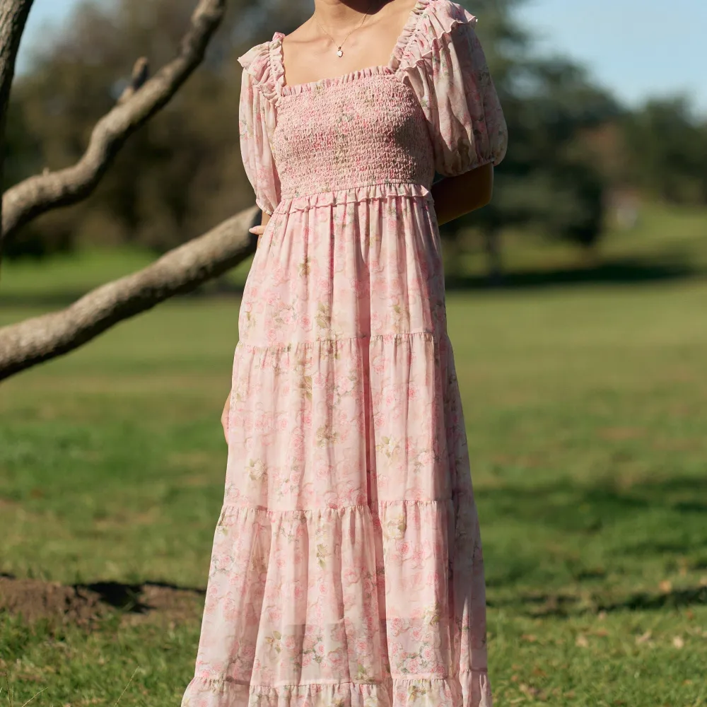Modern Floral Chiffon Smocked Tiered Dress