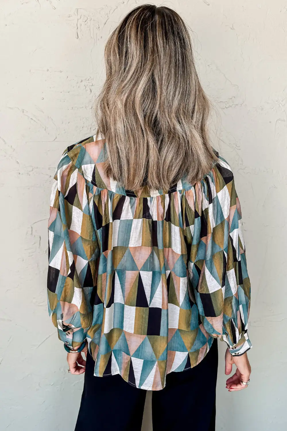 Geometric Print Plaid Relaxed Fit Shirt Blouse